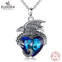 Eudora Real 925 Sterling Silver Dragon Neckalce Luxury Heart Austrian Crystal Personality Dragon Pendant Fine Jewelry for Man