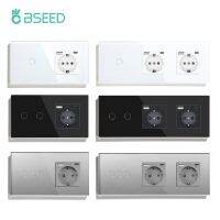 【LZ】✸  BSEED-Wall Touch Switch com retroiluminação azul 1Way com USB Padrão da UE Painel de vidro 1 Gang 2 Gang 3Gang Padrão da UE