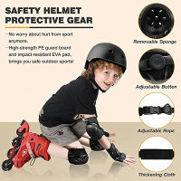 7pcs Kit Black Velcro Skateboard Ice Roller Skiing Skating Protective Gear Elbow Pads Wrist Guard Cycling Riding Knee Protector