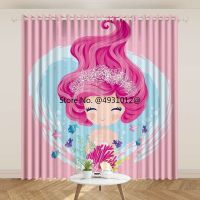 2023 Mermaid Princess Window Blackout Curtain Cartoon Beauty Pink Drapes 160X160Cm Custom Kids Gift Bedroom Decor