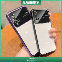 HANNEY สำหรับ Huawei Nova 5T 5เคสโทรศัพท์ในตัวปกป้องเลนส์กล้องเคสเคลือบอิเล็คโทรเพลทหน้าต่างขนาดใหญ่ป้องกันการกระแทกซอฟต์ชุบใสด้านหลัง MM-07