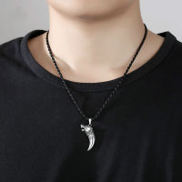 Charm Retro Cupronickel Silver Plated Spike Necklace Spike Shape Wolf Carving Pendant Sweater Chain Lucky Jewelry Accessories