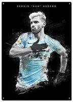 ▧ Sergio Aguero ป้ายโลหะดีบุก โปสเตอร์ศิลปะนามธรรมฟุตบอล ป้ายตกแต่งผนังศิลปะตกแต่งบ้าน - 8X12 นิ้ว (20X30 ซม.)