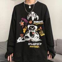 CODTheresa Finger Autumn plus size cartoon graffiti long-sleeved t-s秋季大码卡通涂鸦长袖t恤男潮流INS原宿风宽松大码学生打底衫上衣