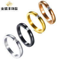 Zircon Quanxi น้ำเครื่องประดับเวอร์ชั่นเกาหลีไทเทเนียมเหล็กไมโครฝัง แหวนคู่แหวนสแตนเลสสำหรับผู้ชายและผู้หญิงแหวน R-023