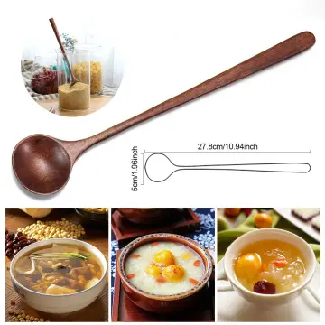 6 Pieces Wooden Long Spoons Long Handle Round Spoons Korean Style Soup  Spoons for Soup Cooking Mixing Stirring Kitchen Tools Utensils, 10.9 Inch 