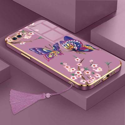 เคสสำหรับ Iphone 7 PLus Iphone 8 PLus หรูหราผีเสื้อที่สวยงามพร้อมกล้องป้องกันดอกไม้เคสโทรศัพท์ขอบชุบซิลิโคนฝาครอบแบบนิ่มพร้อมฟรีสายคล้อง