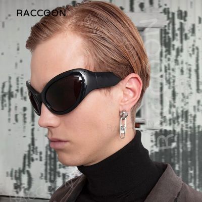 Cyber Y2K Sunglasses Men Fashion Luxury Brand Design Punk Cat Eye Sun Glasses Women Vintage Steampunk Shades Silver Alien Style