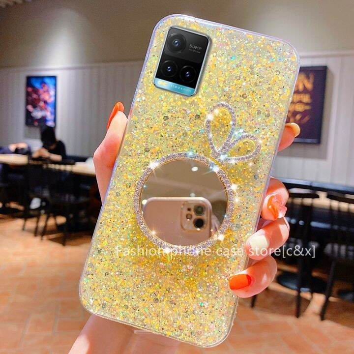 new-เคส-vivo-y21-y21s-y33s-v21e-v21-5g-เคสโทรศัพท-sequins-candy-colors-phone-case-with-makeup-mirror-glitter-soft-back-cover-2021