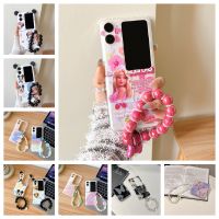 เคสสำหรับ Samsung Z Flip 5 Z Flip 4 Galaxy Z Flip 3พร้อมสร้อยข้อมือเคสโทรศัพท์มีสายคล้องสำหรับ Galaxy Z Flip 3บางเฉียบแบบใส IMD กันแดดป้องกันปลอกป้องกันสีเหลือง