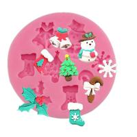 Gratis Ongkir หิมะ Snowman Tree ถุงเท้ากระดิ่งแม่พิมพ์สำหรับ Fondant Jello น้ำแข็งน้ำตาลแม่พิมพ์เค้กเครื่องมือตกแต่ง A1170