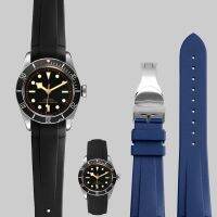 Ruer Silione Watch B พิเศษสำหรับ Tudor Black Bay GMT ปลายโค้งหรือหัวเข็มขัดพับได้สายรัดข้อมือ22มม. สายนาฬิกา