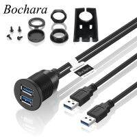 Bochara Dual USB 3.0 Male to USB 3.0 Female Extension Cable With Flush Mount Panel For Car Truck Boat Motorcycle