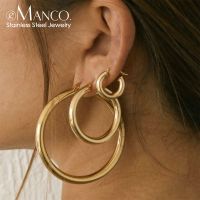 e-Manco Classic Stainless Steel Ear Buckle for Women Trendy Gold Color Small Large Circle Hoop Earrings Jewelry Accessories