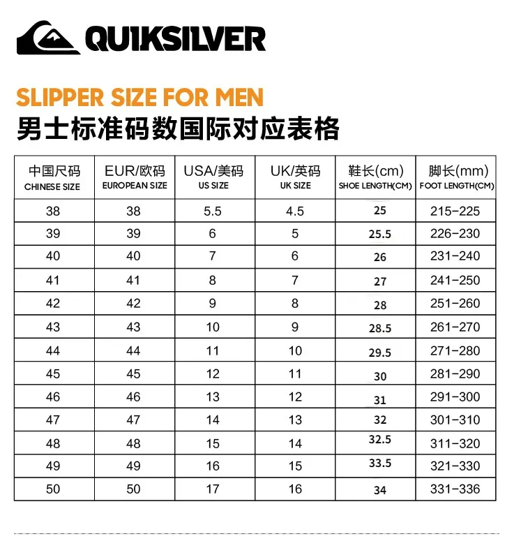 Update more than 131 quiksilver sandals size chart latest - netgroup.edu.vn