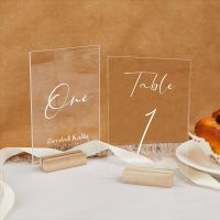 8/16/24/32PCS Acrylic Wedding Sign with Wood Base,Blank Table Numbers Card Place Cards with Stand for Menu Signs Bar List Sign