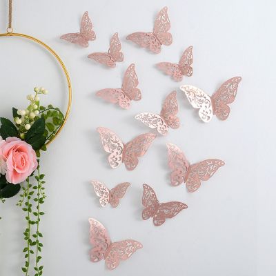 12Pcs 3D Hollow Butterfly Wall Sticker Removable Wall Srickers Butterfly Wall Decals For Kids Rooms Fridge Party Wedding Decor