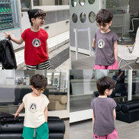 Emo Beibei 2023 Summer Boys Handsome Loose Cartoon Vest Baby Cute Round Neck Letter Sleeveless Top