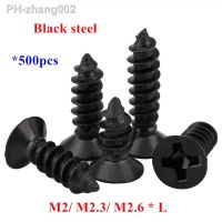 500pcs KA M2 M2.3 M2.6x4/5/6/8/10/12mm Flat Head Self Tapping Screws Black steel Laptop wood tapping screw