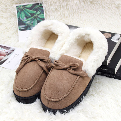 Slippers Women Winter Shoes Bowtie Plush Warm Inside Casual Loafers Ladies Indoor Home Slippers Pantuflas Ladies Slip On Shoes