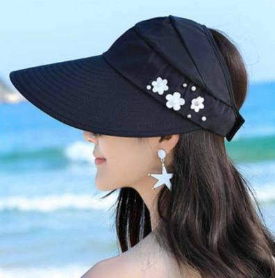 Amart หมวกครึ่งหัวเปิดศรีษะ หมวกกันแดดกันยูวี หมวกปีกหน้ากว้างแดดเข้าไม่ถึง หมวกมีลายปักดอกไม้สวยงามมีสายรัดคางกันลม หมวกผ้าร่ม