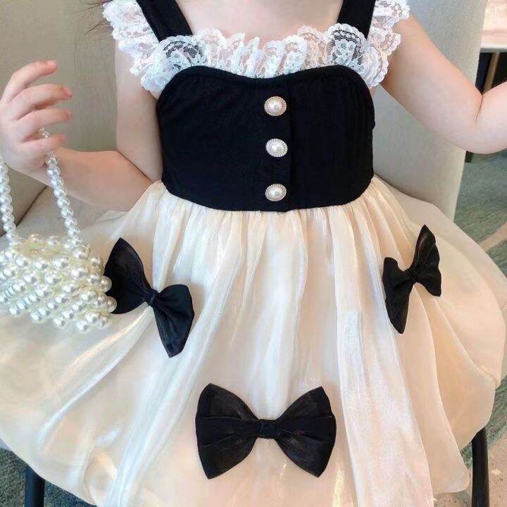 baby-skirt-summer-western-style-internet-celebrity-korean-childrens-clothing-womens-fashionable-cute-princess-bow-girls-suspender-dress