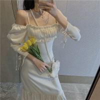 ▪✵❅ Elegant Women Sexy Backless Trumpet Dress Summer Fashion Lady Slash Neck White Long Sleeve Party Dresses Casual Camisole Robe