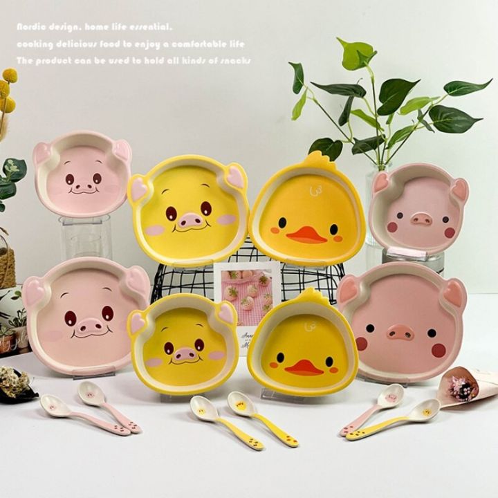 1pc-bamboo-fiber-childrens-meal-powder-toot-toot-pig-baby-bowl-baby-food-supplement-eat-bowl-spoon-fork-set-cartoon-food-bowl