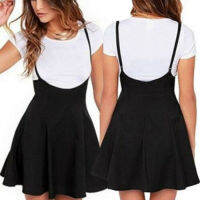HotWomen S High Waist Strap Mini Skirt จีบ Skater กระโปรงแขวน Flare โดยรวม