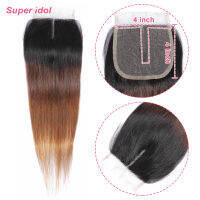 Super Idol Brazilian Straight Hair 100 Remy Human Hair 4X4X1 Tpart Lace frontal closure 1B430 8-20inch Hair Extensions