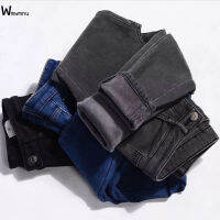 ฤดูหนาว Plus กำมะหยี่ข้อเท้าความยาว Vaqueros สบายๆกางเกงดินสอหนา Basic Fleece Denim กางเกงกลางเอว Skinny Warm กางเกงยีนส์ Women