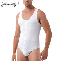 Men Bodysuit Underwear Round Neck Sleeveless Cotton Leotard Jumpsuit Button Closure Sleepwear Overall Undershirt