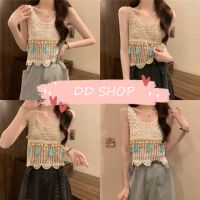 DD SHOPพร้อมส่ง CX0006 เสื้อสายเดี่ยวถักไหมพรม สไตล์โบฮีเมี่ยน -C