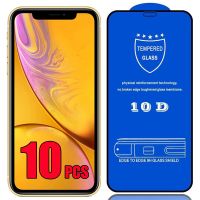 [spot goods66] 10ชิ้น10D กระจกเต็มกาวปกโค้งฟิล์มป้องกันหน้าจอสำหรับ iPhone 14 Pro Max 13มินิ12 11 XS XR X 8 7 6บวก SE