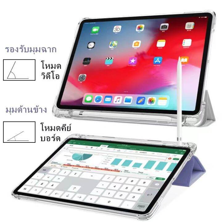 เคส-ipad-ด้านหลังแบบใสพร้อมช่องเสียบปากกา-gen10-2022-air1-air2-gen5-gen6-9-7gen7-gen8-gen9-10-2air3-pro10-5-air4-air5-10-9-pro11-2020-2021-ซิลิโคนน้ำหนักเบา