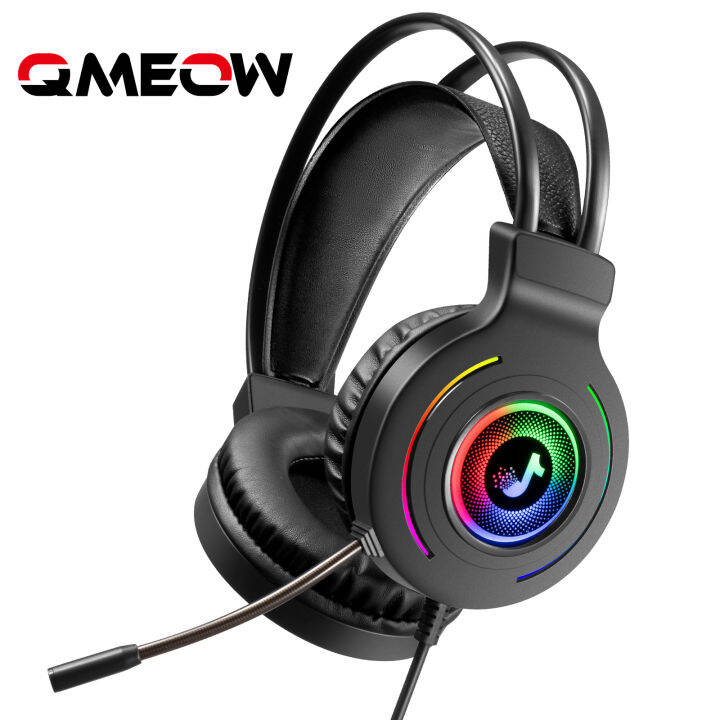 QMEOW Tiktok LED Gaming Headphone HiFi 4D Stereo Headset with Microphone For PC Laptop Games