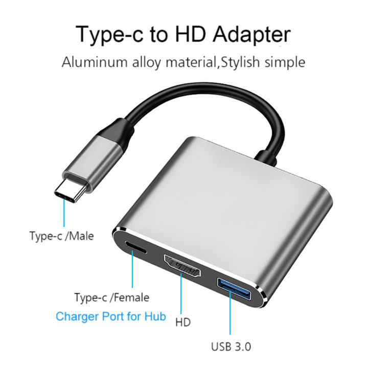 usb-c-ประเภท-c-3-in-1หัวแปลงสัญญาณ-hdmi-4k-4096-2160ตัวแปลงแบบหลายพอร์ตแท่นวางมือถือโทรศัพท์มือถือแล็ปท็อปพีซี5gbps