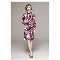 Fashion Ol Suit Socialite Style Printed Shirt Office Lady Sheath Skirt Suit