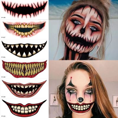 【YF】 2023 New Halloween Decoration Horror Da Mouth Face Sticker Tattoo Funny Makeup Party Waterproof
