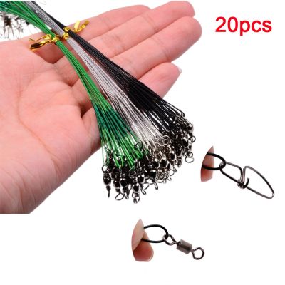 （A Decent035）20pcs 15/25/30cm Anti-bite Steel Wire Leader Leashes for Assorted 32 lb/35 lb Fishing Tool With Swivel Lure Parts