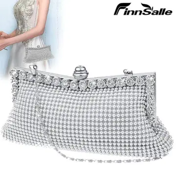 Luxury Silver Metal White Shell Pattern Women's Evening Clutch Bag