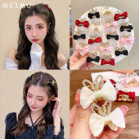 MEIMU 4Pcs/ชุดกิ๊ฟติดผมใหม่ MODE Korea เงามงกุฎไรน์สโตนกิ๊บติดผมโลหะ4สี Bowknot ขนาดเล็กที่หนีบผมปากปลาฉลามสำหรับหญิงสาวเครื่องประดับผม