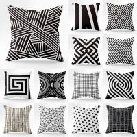 【hot】ↂ▧✎ Household supplies square pillow sleeve Sofa waist cushion black and white plaid geometric case covers decorative