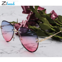 Zlead แว่นตากันแดดโลหะไม่มีขอบแว่นกันแดดแฟชั่นไล่ระดับสีสำหรับผู้หญิง Vogue Lunette De Soleme Femme วินเทจ Zonnebril Dames Fnhg