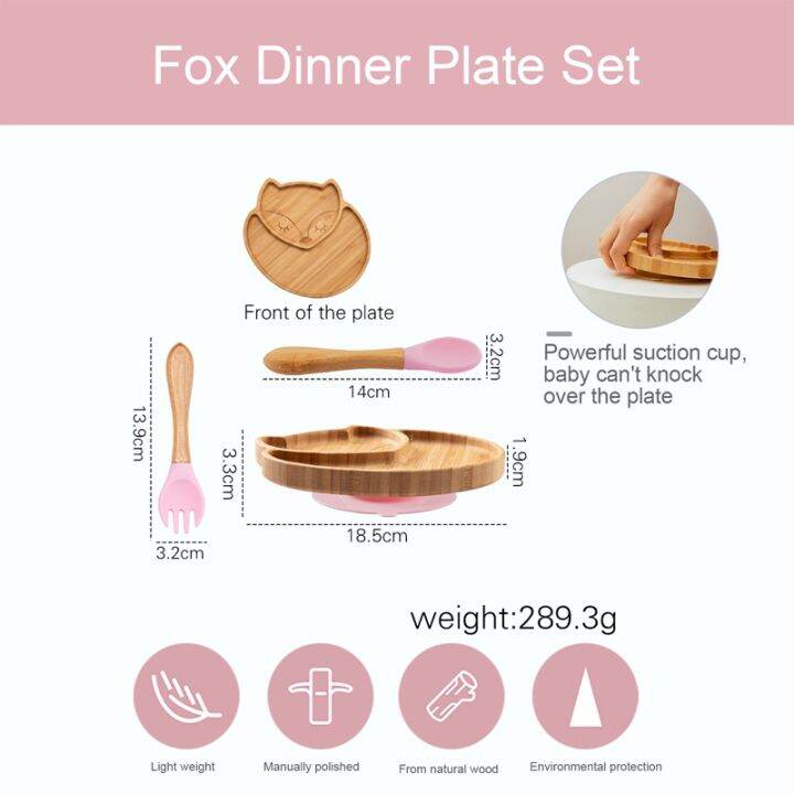 1set-bamboo-baby-feeding-bowl-cartoon-fox-dinner-plate-bamboo-wood-training-plate-silicone-suction-cup-kids-feeding-tableware