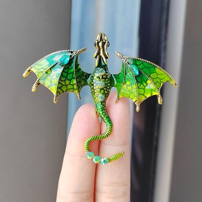 Retro Enamel Dragon Brooches For Women Men 6-color Rhinestone Flying Legand Animal Party Office Brooch Pins Gifts