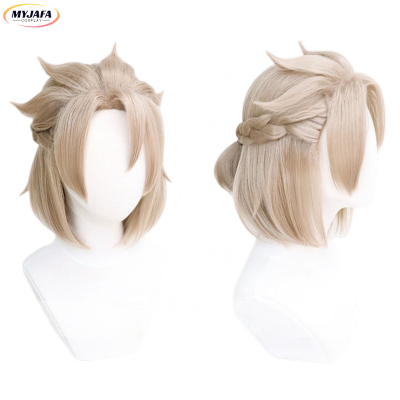 High Quality Game Genshin Impact Albedo Cosplay Wig Short Linen Braided Heat Resistant Synthetic Hair Anime Wigs + Wig Cap