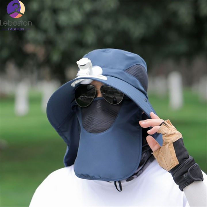 topi-memancing-ฤดูร้อนผู้ชายพร้อมพัดลมตาข่ายระบายอากาศหมวกกันแดดป้องกันหน้าและลำคอสำหรับการปีนเขาการจับปลา