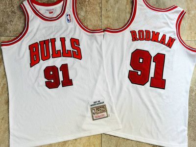 Top-quality Hot Sale Mens Chicago Bulls Dennis Rodman Mitchell Ness 1997-98 White Swingman Jersey