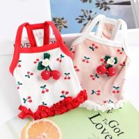 Cherry Red Vest Dog Clothes Ruffle Slip Dress Small Dogs Clothing Cat Summer Thin Korean Fashion Girl Kawaii Party Pet Products Dresses